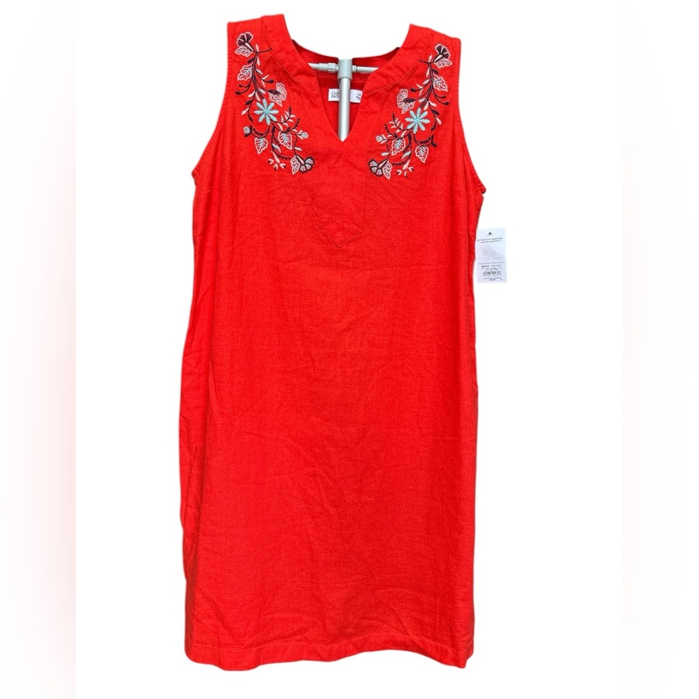 Croft & Barrow Embroidered Y-Neck Orange Dress XS